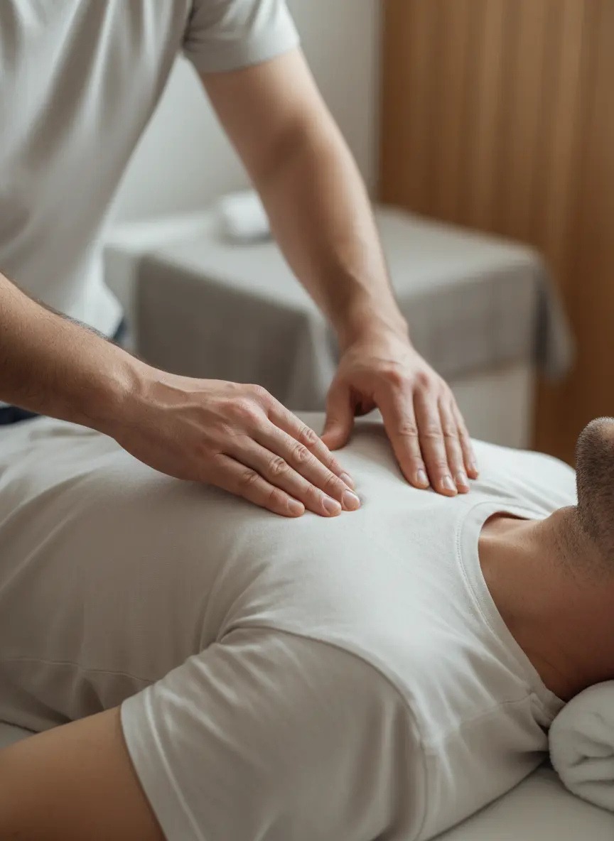 Erwan Legrand posant les mains lors d'une séance de magnétisme